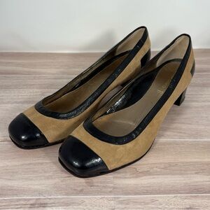 Women’s Dana Davis Bolzano Italian Leather Black Suede Block Heel Pumps Size 11